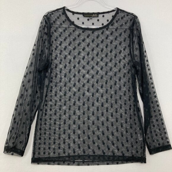 Liv by Habitat Large Black Polka Dot Mesh Long Sleeve Blouse Romantic Evening - Picture 1 of 10